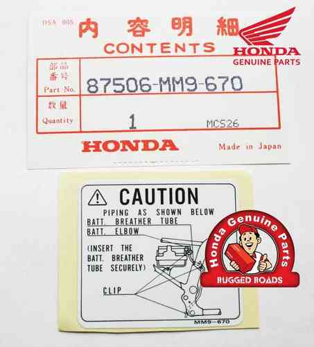 OEM Honda Battery Warning Label - RD04 (1990 - 92)