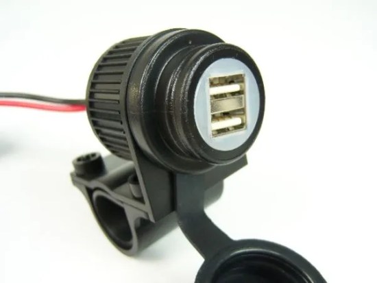 Touratech Dual USB Socket For Motorbikes 12-24V - Fits 22 & 25mm Handlebars