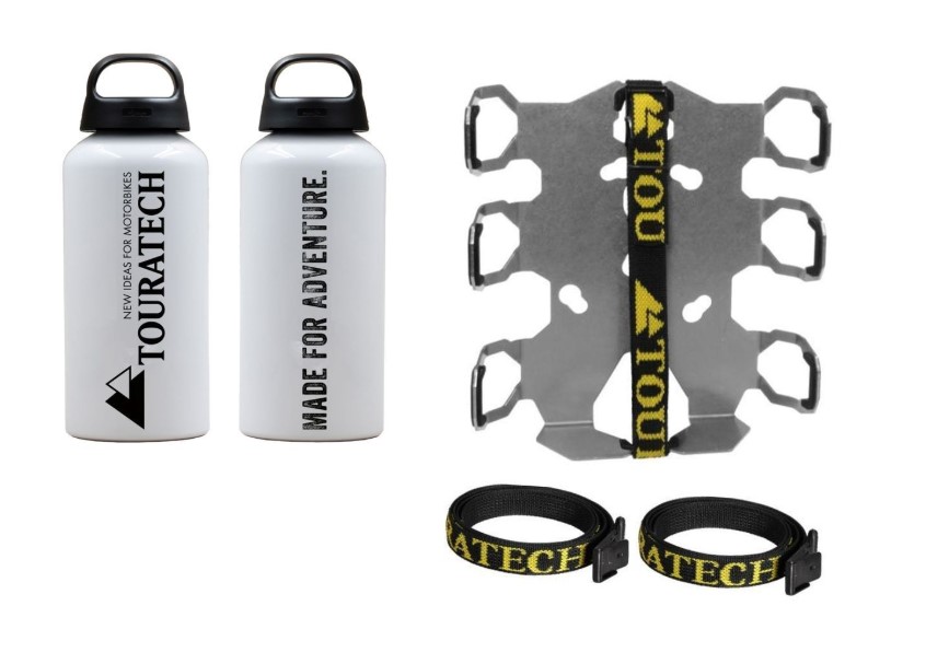 Touratech Double Bottle Holder With 2 x Touratech 0.6L Aluminum Bottles – Fits To ZEGA Pro2 Panniers Only