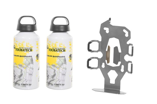 ZEGA Pro2 Double Bottle Holder With 2X Touratech 0.6L Aluminum Bottles