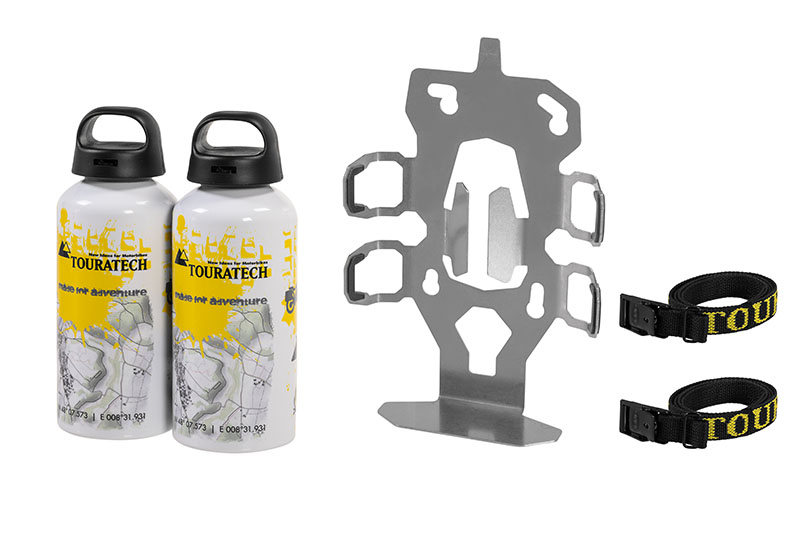 Touratech ZEGA Evo Double Bottle Holder With 2 X 0.6L Aluminum Bottles
