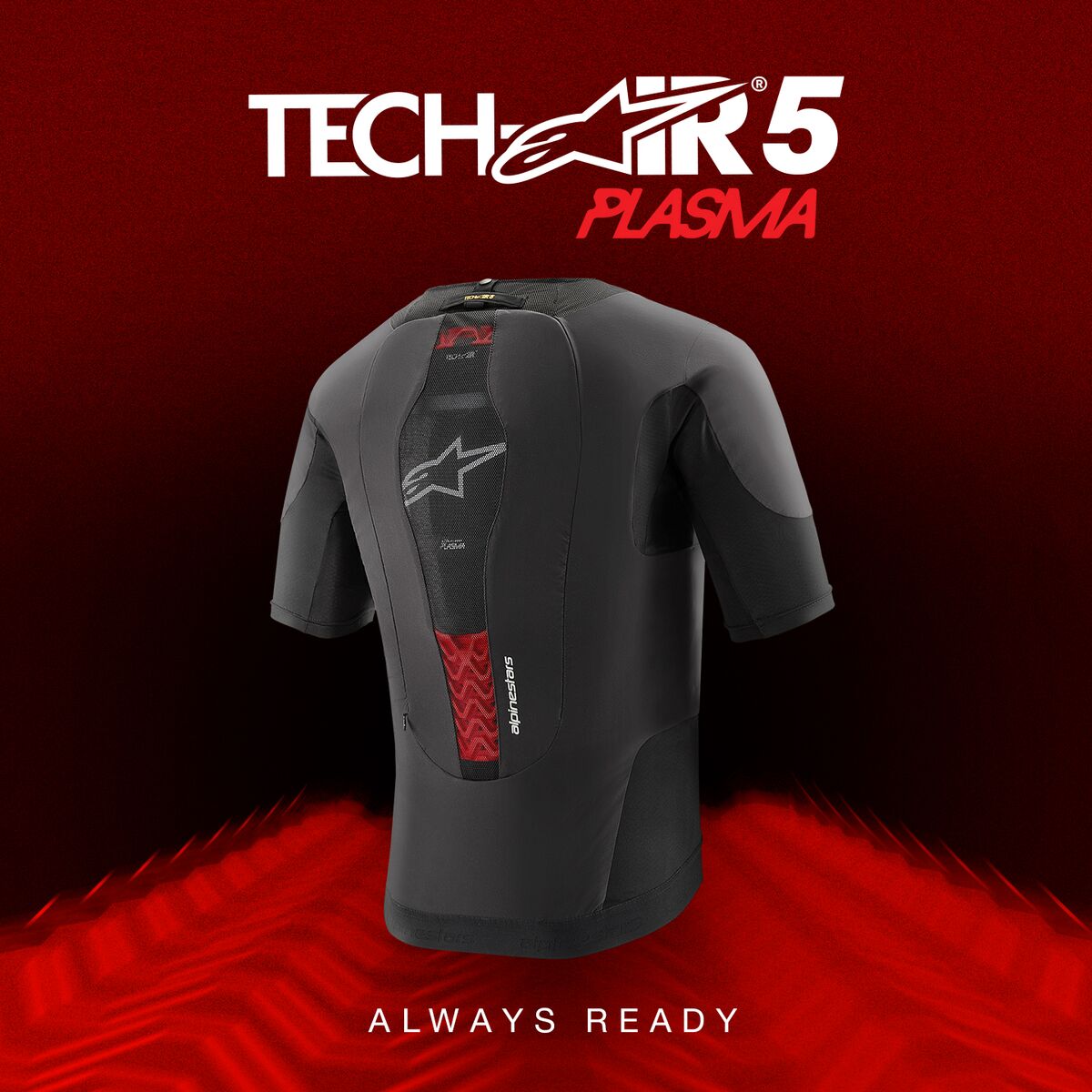 black motorcycle airbag vest with a red background