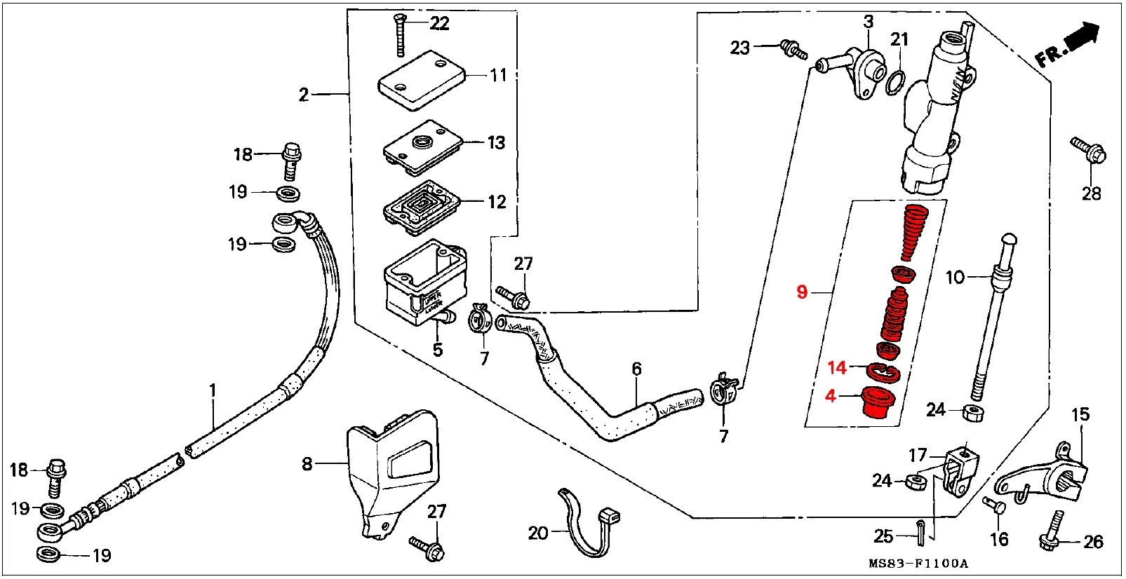 OEM Honda Rear Master Cylinder Kit - RD03/04/07/07A (1988-03) - Image 2