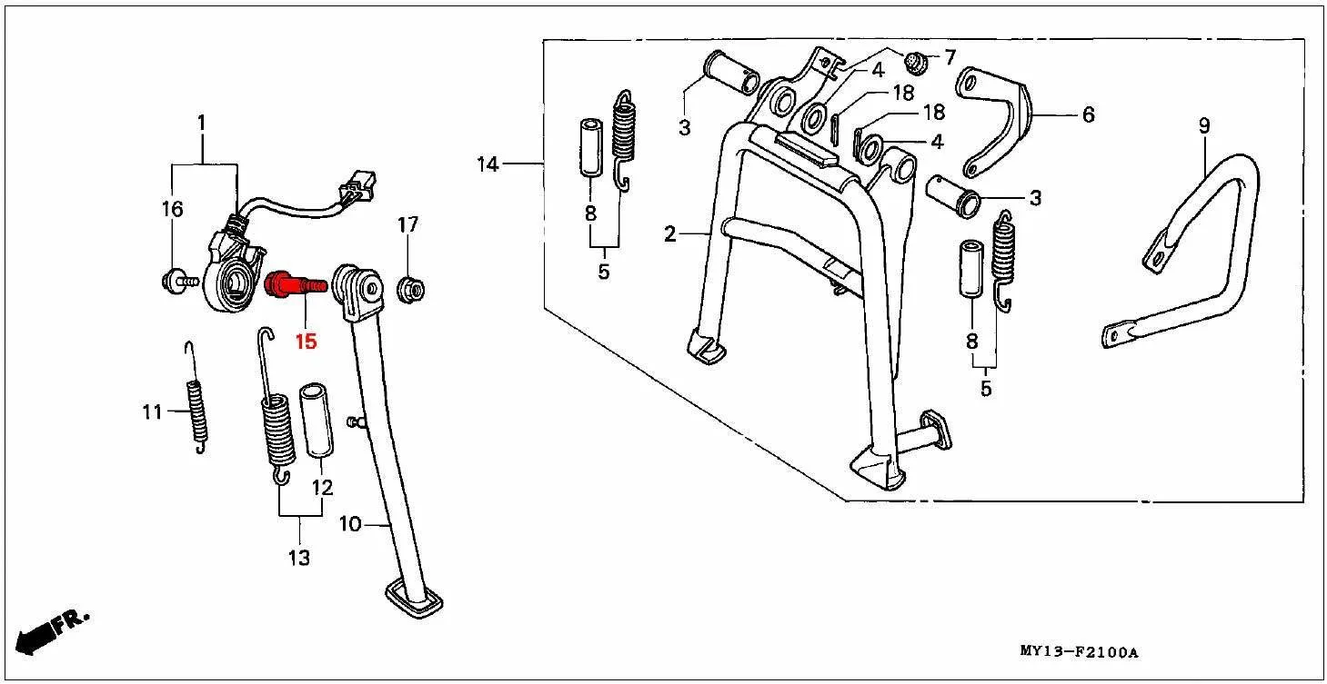 OEM Honda Side Stand Pivot Bolt - RD07/07A (1993 - 03) - Image 2