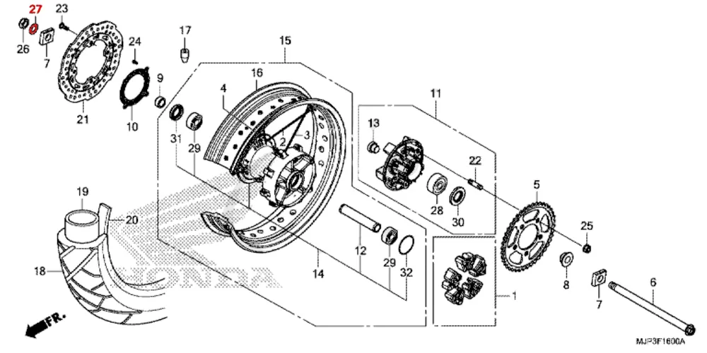 OEM Honda Rear Wheel Axle Washer - CRF1000 / CRF1100 - Image 2